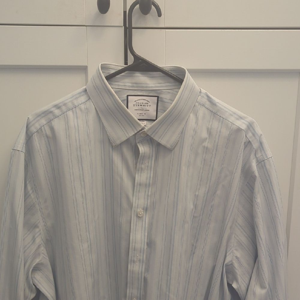 Charles Tyrwhitt men’s dress shirt | blue striped button-up classic business